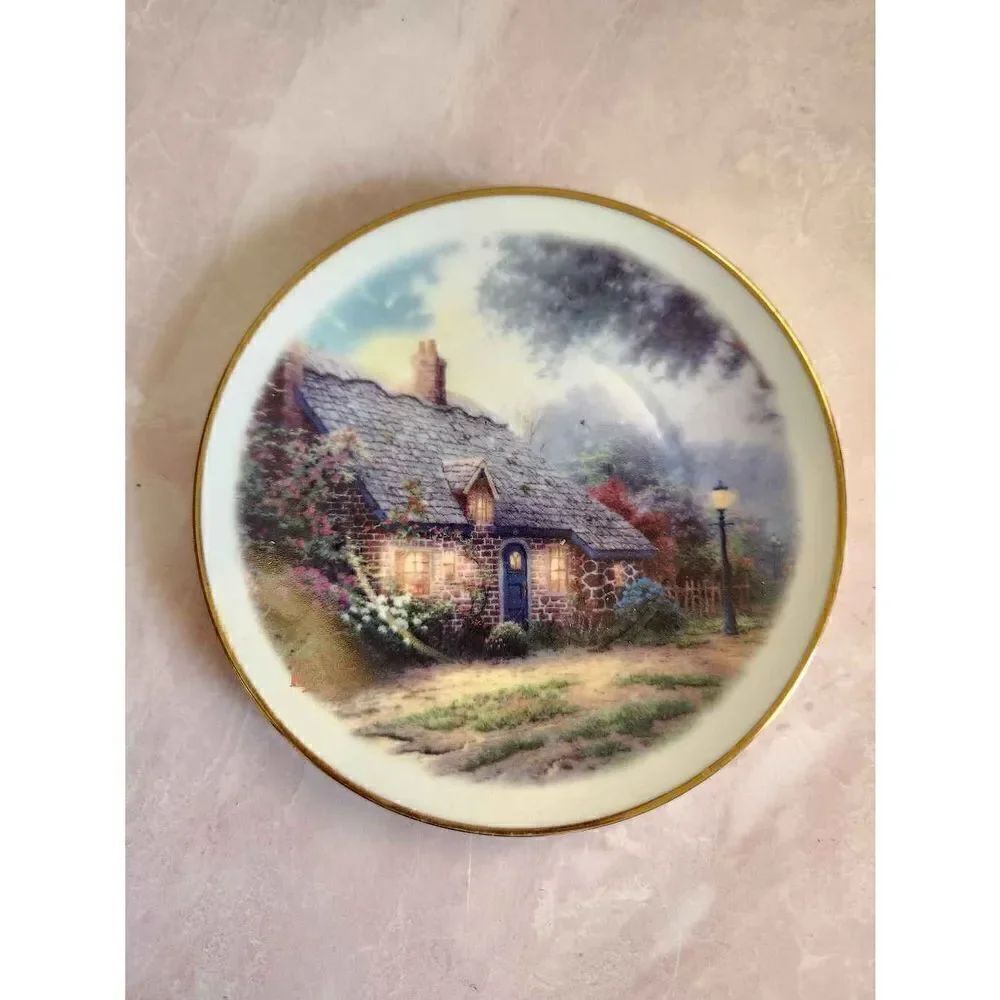 Thomas Kinkade Moonlight Cottage decorative collectible plate mini Teleflora gif
